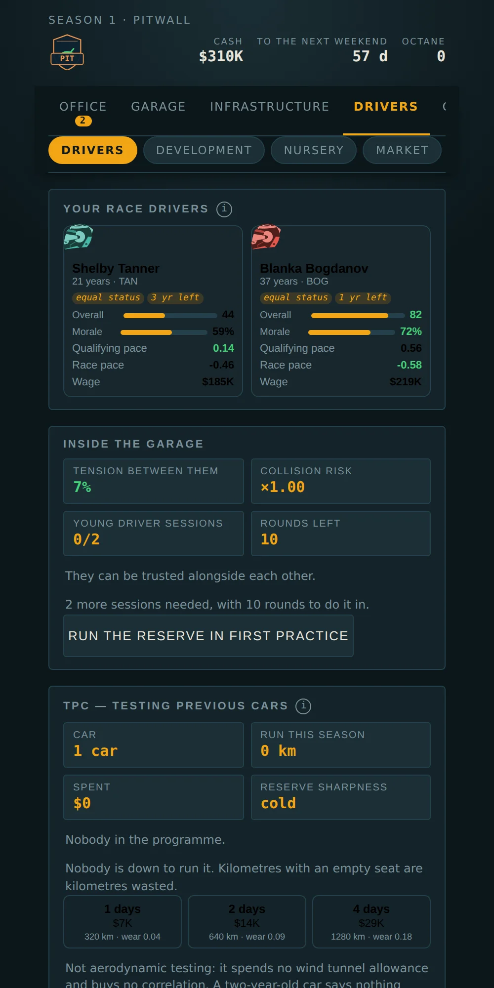 The two driver cards side by side: on every entry the better of the two is highlighted.